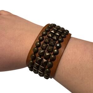 Moto Brown leather Studded Bracelet